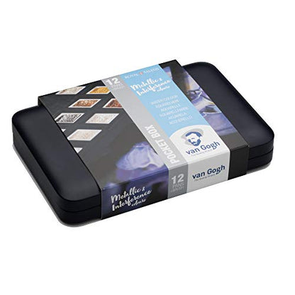 Van Gogh Watercolor Paint Set, Plastic Pocketbox, 12-Half Pan Specialty Metallic & Interference Colors Selection - color: 12 Metallic/Interference (Plastic Pocketbox), style: Half Pan