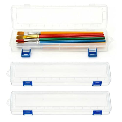 3PCS Brushes Storage Box Paint Brush Drawing Pen Container with Buckle Design, Long Paint Brush Case Watercolor Pen Pencil Container Buckle Design