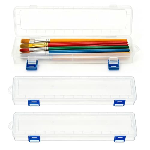 3PCS Brushes Storage Box Paint Brush Drawing Pen Container with Buckle Design, Long Paint Brush Case Watercolor Pen Pencil Container Buckle Design