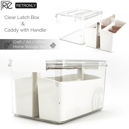 Craft Caddy with Lid and Lift-Out Portable Caddy, Pink | Art Supply Storage, Adjustable Dividers, Clear Storage Organizer, Teacher Supplies, Markers & Brushes, Stackable 11x8x7 in - color: Clear-Pink