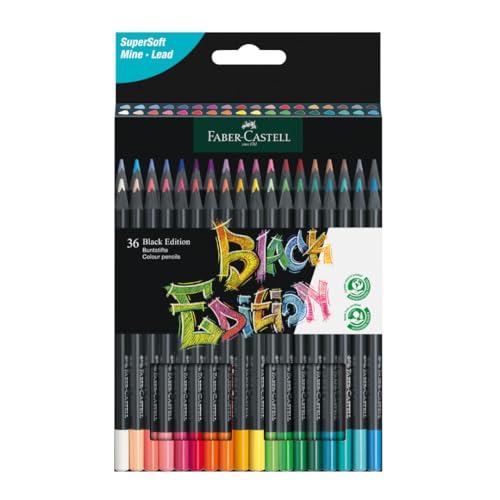 Faber-Castell Black Edition Colored Pencils, 36 Count, Neon & Pastel | Brilliant coloured pencils for light and dark paper with soft colour stroke, shatter-proof and ergonomic colouring pens - color: Classic, size: 1 Count (Pack of 36)