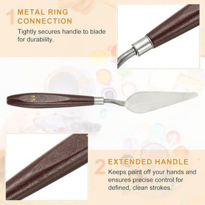 HARFINGTON Palette Knife Painting Tool 3.27 x 1.06 Stainless Steel Art Spatula Pallet Knives Scrapers Tools with Beech Wood Handle for Acrylic Oil Canvas Mixing Spreading, Red/Silver - size: 3.27" x 1.06"