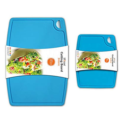 Liflicon Thick Silicone Cutting Boards for Kitchen Silicone Chopping Boards/Mats Set of 2 Extra Large14.6''x10.43'', Mini 9.1”x7.1” Non-slip Deep Drip Juice Groove, Dishwasher Safe-Blue - color: Blue, size: 9.1"L x 7.1"W & 14.6"L x 10.4"W