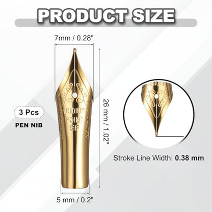 PATIKIL 0.38 mm Line Width Fountain Pen Nib Replacement, 3 Pack 304 Stainless Steel Special Spare Ink Dip Calligraphy Pen Nib for Drawing Writing Signing, Gold(EF Tip) - color: Gold