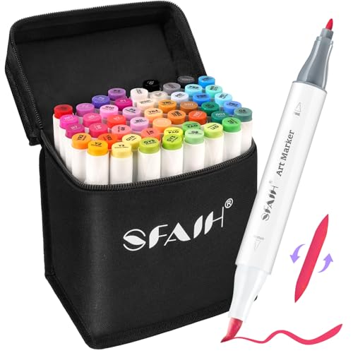 SFAIH 49 Colors Alcohol Markers for Adult Coloring Books–Dual Tip (Brush & Fine), Art Markers for Artist Drawing Illustration Sketching, Relaxing Coloring Supplies for Stress Relief, Me-Time Gift