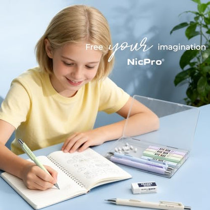 Nicpro Pastel Mechanical Pencil Set, 0.7mm Cute Pencils, Fast Click, 4 Pack | Mechanical Pencils Bulk, 8 Tubes HB Lead Refills, Erasers+9 Refills, Storage Case, for School Writing Drawing Note Taking - style: 4PCS-0.7mm