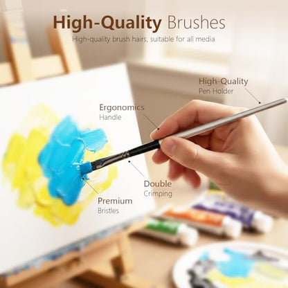 JYN‑ANREN 24Pcs Paint Brush Set, Professional 9 Shapes: Wide Flat, Filbert, Fan, Dagger, Cat Tongue, Round etc, for Acrylic, Oil, Watercolor, Includes Palette Knife & Waterproof Canvas Roll