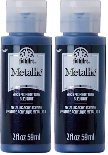 FolkArt Metallic Acrylic Craft Paint, Midnight Blue 2 fl oz Premium Metallic Finish Paint, Perfect For Easy To Apply DIY Arts And Crafts, 36224 (Pack of 2) - color: Midnight Blue, size: 2 Fl Oz (Pack of 2)