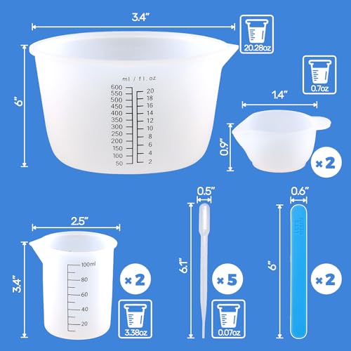 LET'S RESIN Silicone Mixing Cups, 600 ml and 100 ml, 2 Scales | Thick non-stick silicone cups feature two measurement scales and include a stirring stick for easy resin mixing and cleanup - size: 600ml-black