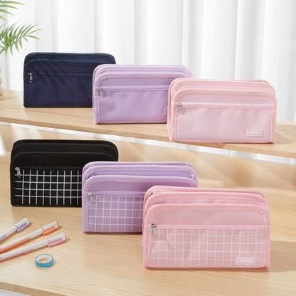 Sooez Large Pencil Case, Pencil Pouch, Pencil Bag, Pencil Box, Pure Purple | Ample Storage, Durable Canvas, Smooth Zippers, Portable Handle, Cute Stationery Organizer, Makeup Bag, School Supplies, Girls - color: Pure Purple