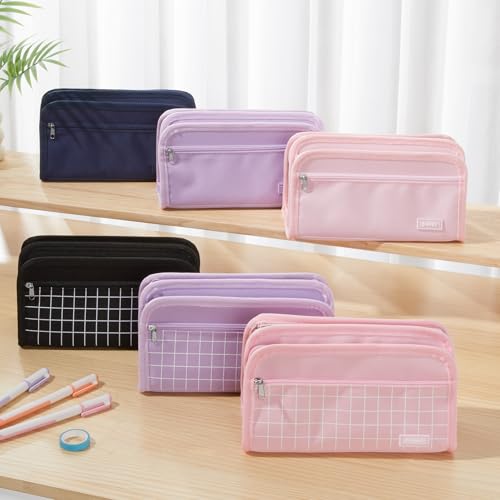 Sooez Large Pencil Case, Pencil Pouch, Pencil Bag, Pencil Box, Pure Pink | Ample Storage, Durable Canvas, Smooth Zippers, Portable Handle, Cute Stationery Organizer, Makeup Bag, School Supplies, Girls - color: Pink