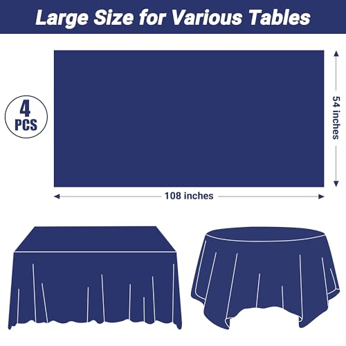 4 PCS Navy Plastic Tablecloths for Rectangle and Round Tables, 54" x 108" Stain Resistant Disposable Tablecloth for Picnic, Weddings, Baptism Decorations, Picnic Table Cover for Parties, Birthday - color: Navy, size: 4pcs 54x108 in