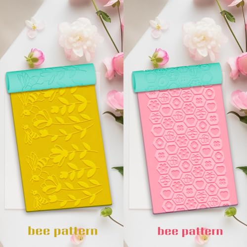 ACRNIGHEET 5 Pcs Polymer Clay Texture Roller, Bee Themed Embossing Rollers Pottery Stamp, Like Texture Sheets Work with Polymer Clay Cutters, Clays Jewelry Making Kit with Storage Box - color: Bee