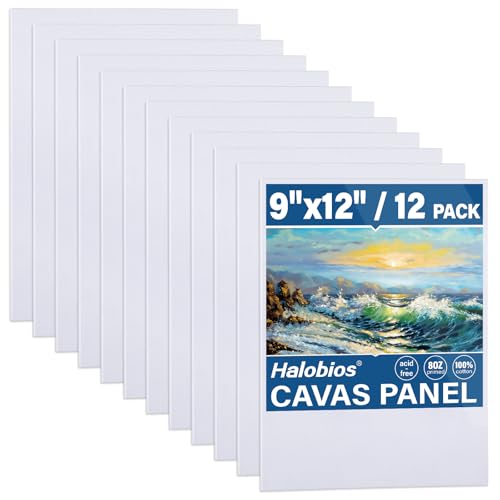 12-Pack 9x12 inch Canvas Boards for Painting, Canvas Panels for Kid & Adults 100% Cotton Gesso Primed Art Painting Supplies for Acrylic, Oil, Tempera & Watercolor - size: 12 Packs-9x12IN