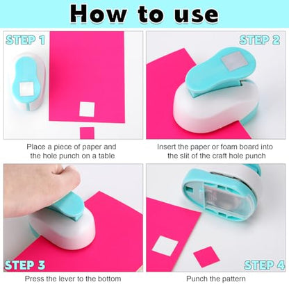 CHENGU 3 Pack Square Hole Punch 2"/1"/0.6", Blue | Paper Craft Cutters for Card Making, Shape Punches for Scrapbooking, Includes 10 Sheets Stickers, Photo Album DIY Projects - color: Blue, style: Square