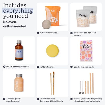 Sculpd Candle Making Kit, Air Dry Clay, 1 Candle, Basil & Citrus Fragrance | Includes acrylic paint set, non-toxic eco soy wax, candle glaze, tools & guide, for adults - color: Basil & Citrus, size: 1 Candle