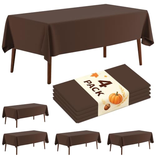 4 Pack Plastic Tablecloth 54" x 108"Disposable Brown Tablecloth Rectangle Plastic Table Cover for 6 to 8 Foot Tables Indoor or Outdoor Parties Birthdays Weddings Christmas - color: Brown Tablecloth