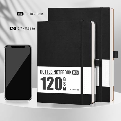 AHGXG Dotted Journal, 120 GSM Paper, 96 Pages, B5 (7.6'' X 10'') - color: Black, style: B5-Dotted-120G