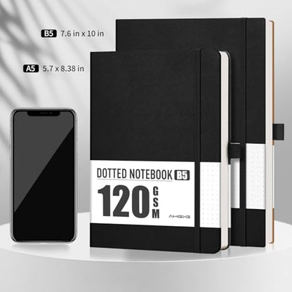 AHGXG Dotted Journal, 120 GSM Paper, 96 Pages, B5 (7.6'' X 10'') - color: Black, style: B5-Dotted-120G