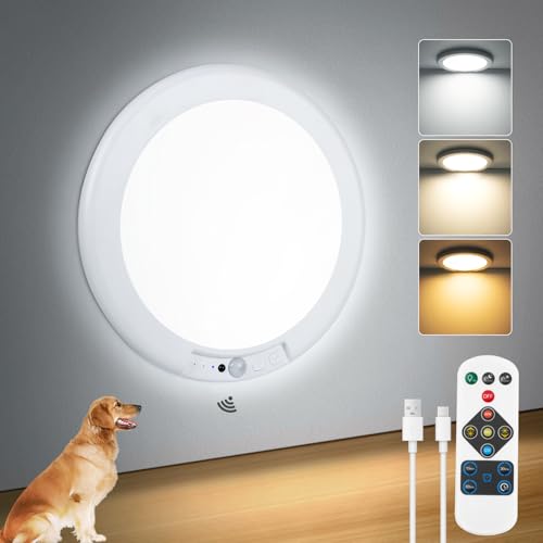 Waterproof Shower Light Battery Operated Ceiling Light with Remote | 7.48" Rechargeable Wireless Motion Sensor Stick On LED Lights Indoor 3000K/4500K/6500K Dimmable for Bathroom, Bedroom, Closet - color: White, size: 6000mAh