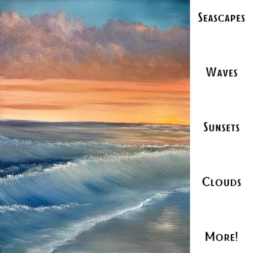 Adam Lashley 6 Piece Landscape Brush Set: 2 Inch, 1 Inch Oval, 6 Fan, Large Palette Knife, 3/4 Inch Mop Blender, 2/0 Script Liner for Wet on Wet Painting