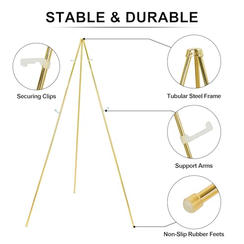 Easel Stand for Sign 63'' Art Easels for Display Wedding Welcome Poster Stand Portable Floor Metal Easel Gold