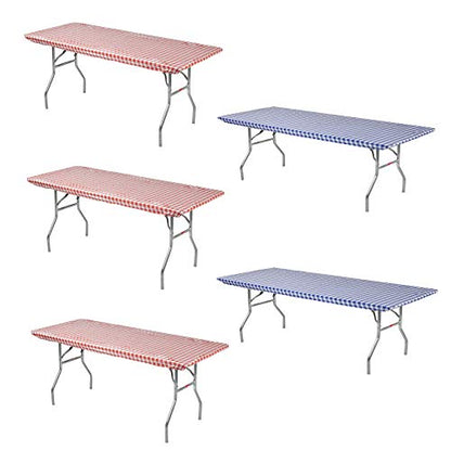 6' Rectangle Plastic Table Covers 30" x 72", Bundle of 5 (Red & Blue Gingham) - color: Red & Blue Gingham