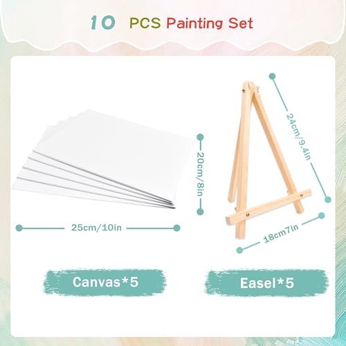 5 Pack 8x10 Canvas Boards with Easels for Painting, Sip and Paint Party Kit | Includes 10 primed canvas panels & 10 pine easels. Acrylic, oil & watercolor kit for adults,ideal for party & group painting