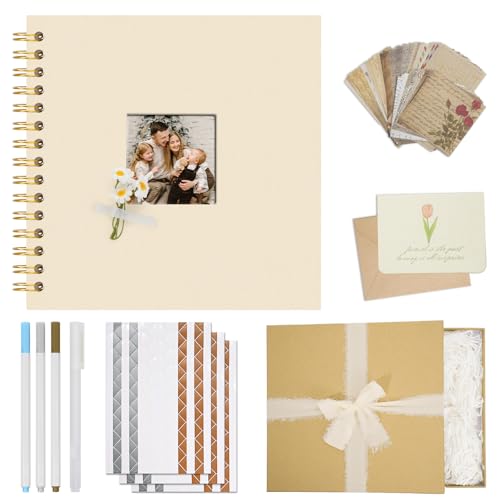 Vienrose Scrapbook Album Gift Set, 10x10 Inch, 40 White Pages, Off White - color: Beige, size: 10x10Inch 20Sheets 40Pages