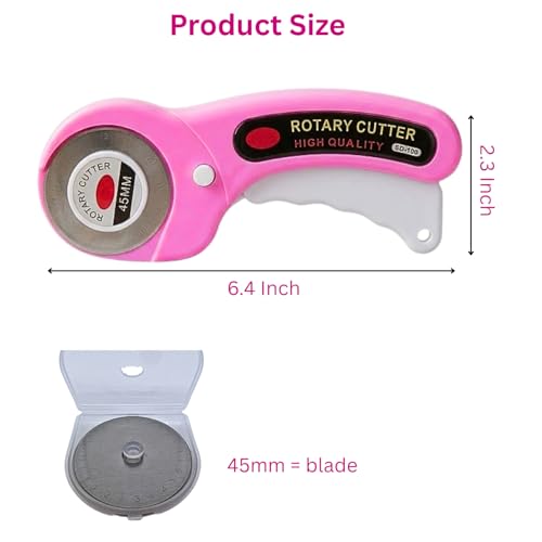 45mm Rotary Cutter with 5 Extra Replacement Blades – Multipurpose Rolling Cutting Tool for Fabric, Leather, Paper, Vinyl, Cardboard, Quilting, Sewing & DIY Craft Projects
