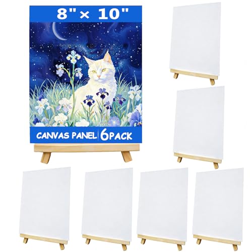 12 Pcs Mini Canvas and Easel Set 8''x10'' Small Blank Canvas Boards with Pine Wood Easels - Beginner Sip Painting Kit for Acrylic Oil Watercolor &Crafts - Ideal for Tabletop Display and Adults Party - size: 8''×10''