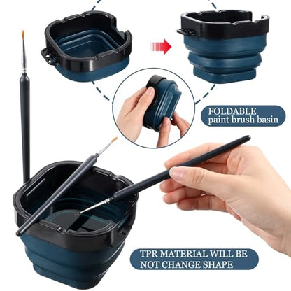 2 PCS Airtight Paint Saver Storage Palette Box, 16 Well Palette Box with Lid, Include Paint Brush Basin, Perfect for Gouache, Acrylic, Watercolor and Oil Painting (Blue, Black)