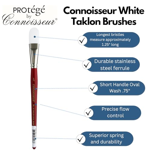 Connoisseur Brush White Taklon Short Oval .75" - size: 3/4-inch, style: Oval Wash