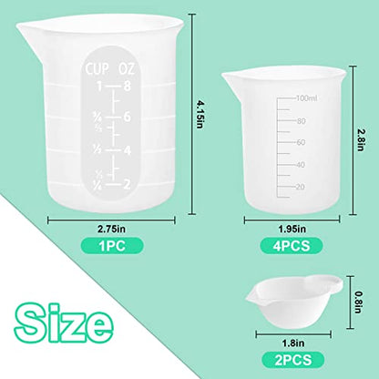 7 PCS Silicone Measuring Cups Kits,1 PCS 250ml Silicone Cups,4 PCS 100ml Non-Stick Mixing Cups,2 PCS 10ml Silicone Mold Cup Dispenser, for Casting Moulds,Jewelry Making,DIY,Crafts - size: 250ML+100ML*4