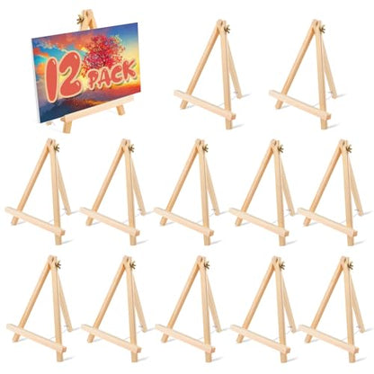 12 Pack 9 Inch Wood Easels, Easel Stand for Painting Canvases, Tripod, Kids Student Tabletop Easels for Painting, Art Craft Painting Easel Stand for Artist Adults Students - style: 12