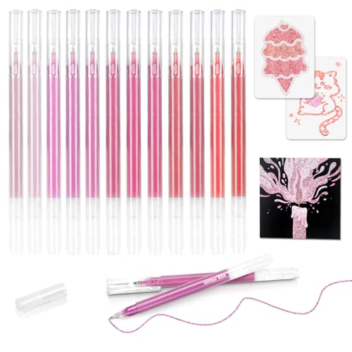 12 Red Glitter Gel Pens Set, 1.0 mm Fine Point for Black Paper & White Paper, Large Capacity Pens for Journaling, Adult Coloring Books, Drawing, Note Taking, Highlighting - color: red