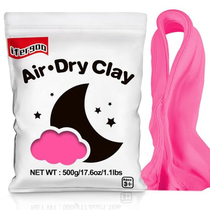 ifergoo 500g Pink Air Dry Clay, 1.1LBS DIY Creative Modeling Clay for Kids | Refill Foam Magic Clay for School Art & Craft Project, Slime Supplies, Ultra-light & Soft, Gift for Age 3-12 Boys & Girls - color: Pink/500g