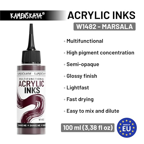 Acrylic Inks for Artists - Marsala Acrylic Ink, 3.38 Fl Oz (100 ml) | Highly Concentrated, Multifunctional Liquid Acrylic Paint - color: Marsala