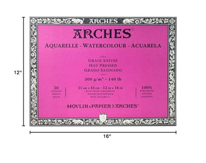 Arches Watercolor Paper Block, Hot Press, 12" x 16", 140 pound - size: 12"x16", style: Hot Press