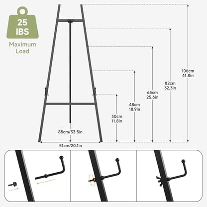 Black Easel Stand for Sign, 4-Tier Display Easel with Adjustable Chain | Heavy Duty Art Easel for Painting, Wedding Sign, Party, Posters & Commercial Display