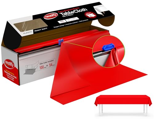 Neatiffy Disposable Plastic Table Cloth Roll | Waterproof Tablecloth | Table Cover for Picnic, Party, Banquet, Birthdays, Weddings (Red, 54 inches X 100 feet) - color: Red100, size: 54 inches X 100 feet