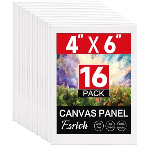 ESRICH 16 Pack 4x6 Inch Small Canvases for Painting, Painting Canvas 4x6 Inch Cotton Primed Acid Free Mini Blank Canvas Panels for Oil Paint,Watercolor,Acrylic Paint, Gouache, Tempera - size: 4x6in