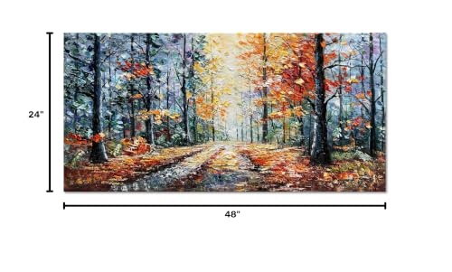 Art Hand Painted Forest Landscape Oil Painting Modern Abstract Art Home Wall Deco Art 24x48 inches - color: Dn182