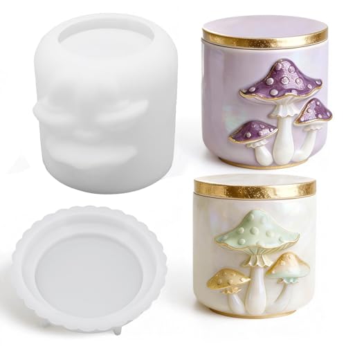 Jar Resin Mold with Lid Mushroom Jewelry Storage Box Silicone Mold | Candle Holder Jar Mold for Epoxy Resin Casting, DIY Organizer Trinket Candy Container, Flowerpot, Cement Crafts, Home Decor - color: Mushroom Resin Molds