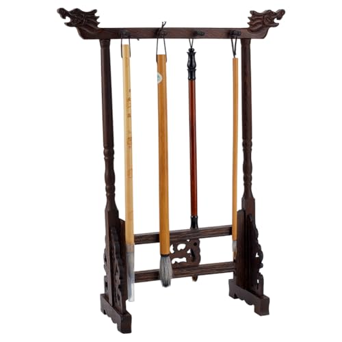 PH PandaHall 8-Pin Wood Calligrapghy Brush Holder Chinese Brushes Hanging Holder Japanese Calligraphy Pen Hanger Carving Sumi Brush Stand Wenge Writing Brushes Rack for Beginners Students Professional - size: 8-Pin