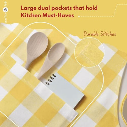 Native Fab Kitchen Apron 2 Pack - 100% Cotton Adjustable, Durable Apron with Pockets, Perfect for Cooking, Baking, Grilling - color: Indigo Blue