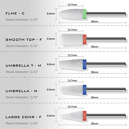 Ceramic Nail Drill Bit 10Pcs-3/32 Nail Drill Bits for Acrylic Nails,Professional Electric Nail Drill for Crystal Nail Extension Nail Removal,The Short Handle Does Not Shake. - size: Combo 06