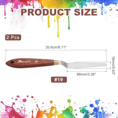 MECCANIXITY Pack of 2 Palette Knife No.19, 8.1" Long with Stainless Steel Flexible Spatula Pallet Knife and Wood Handle for Scraping, Mixing, Oil Acrylic Painting Canvas - style: No.19