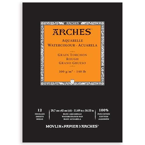 Arches Aquarelle Watercolor Pad, Rough, 140lb/300gsm, 12 Sheet, 11.69x16.53 inch, Arches Watercolor Paper 100% Cotton - size: 11.69"x16.53", style: Rough