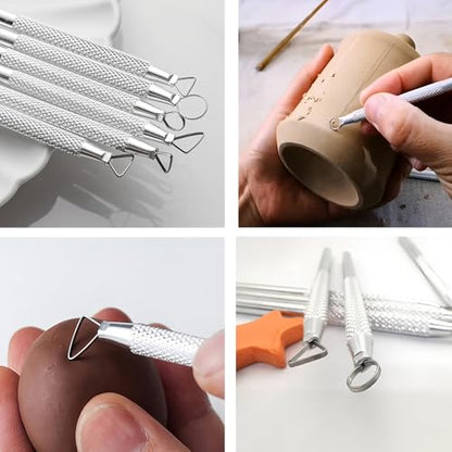 DIYOOHOMY Pottery Carving Tools, Clay Sculpting Tools with Pottery Ribs Needle Wire Cutter for Polymer Sculpting, Modeling, Shaping, Trimming, Cutting, Air Dry Clay, Ceramic DIY Crafts Supplies (11) - color: metal